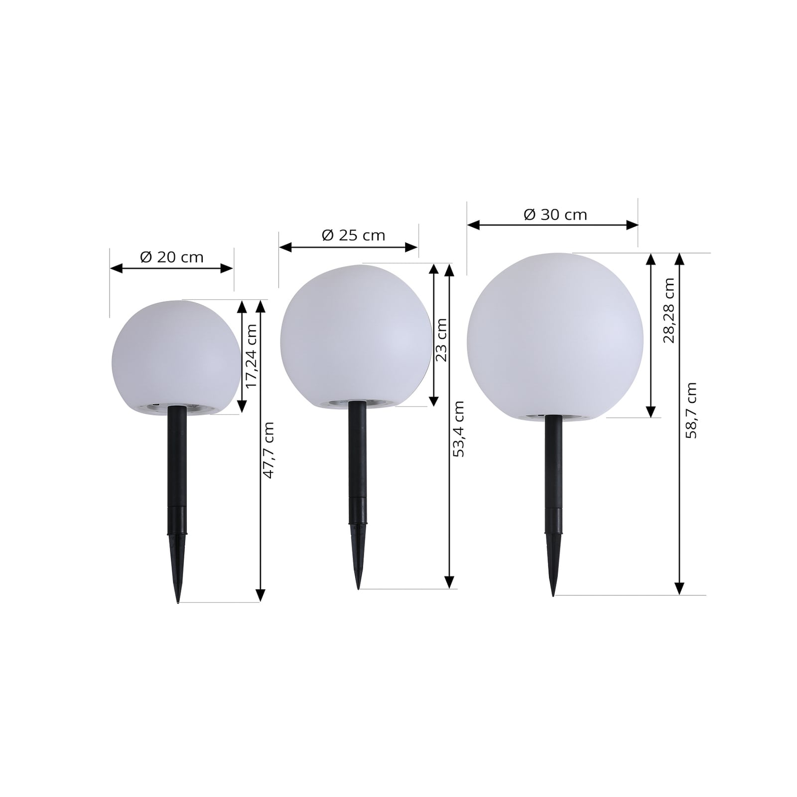 Detalj av LED solcellelampe Lago kule 3-er sett med jordspyd IP44