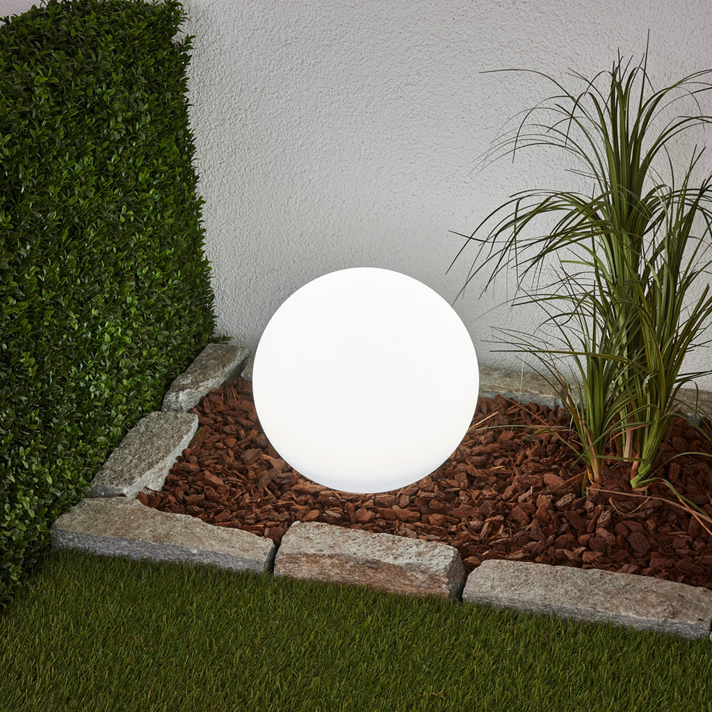 LED solcellelampe Lago kuleformet Ø30 cm hvit IP44 forfra