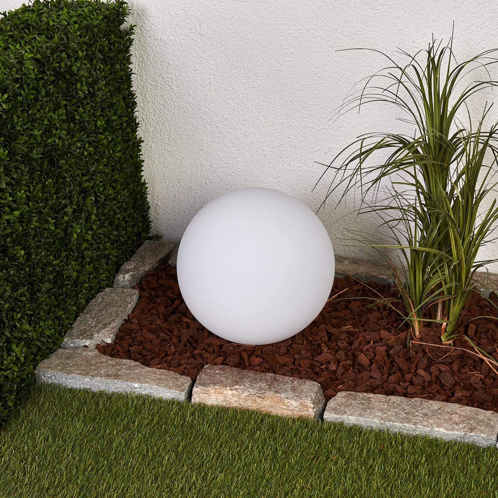 LED solcellelampe Lago kuleformet Ø30 cm hvit IP44 bakside