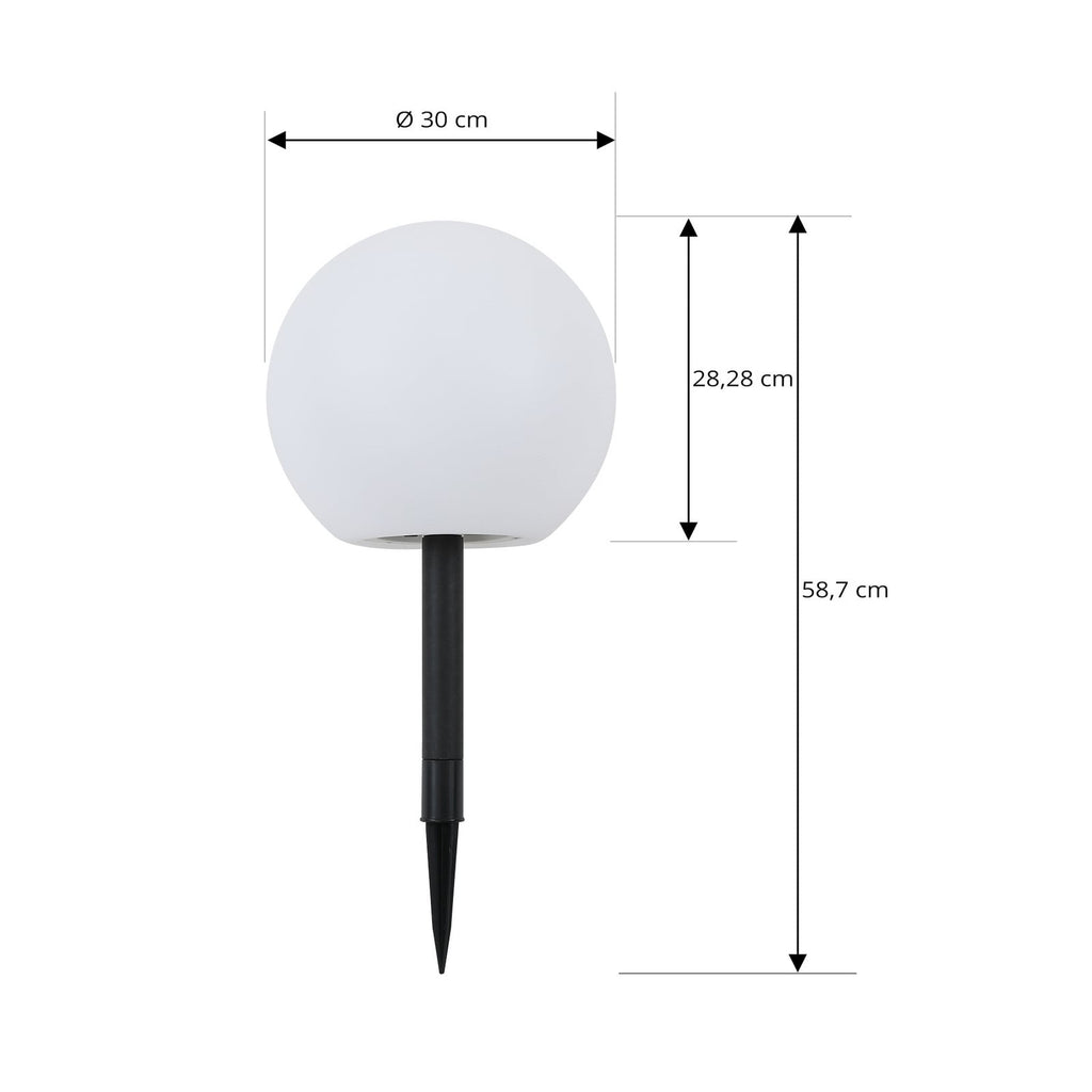 LED solcellelampe Lago kuleformet Ø30 cm hvit IP44 montert i hage