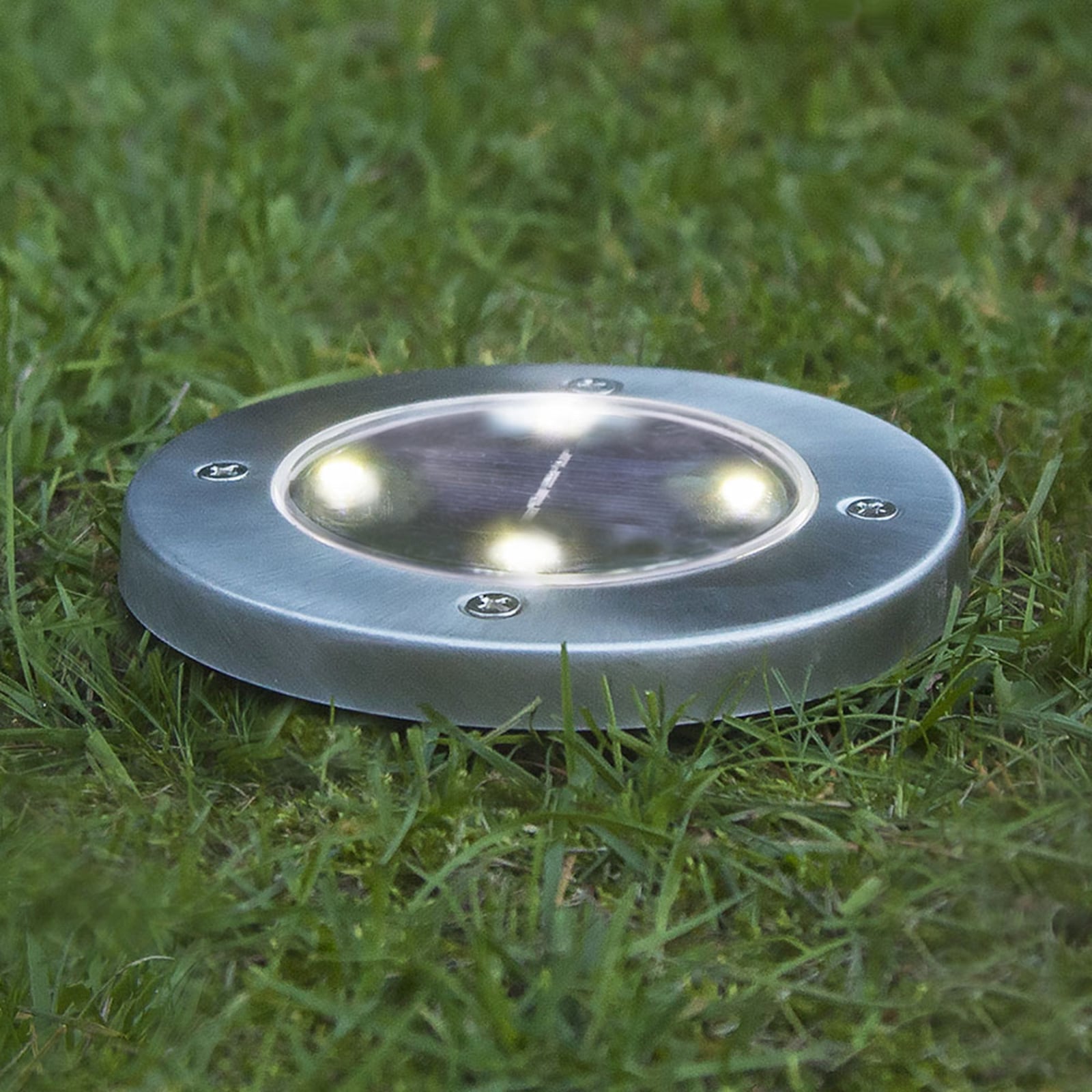 LED solcellelampe Lawnlight rustfritt stål IP44 3-pk forfra