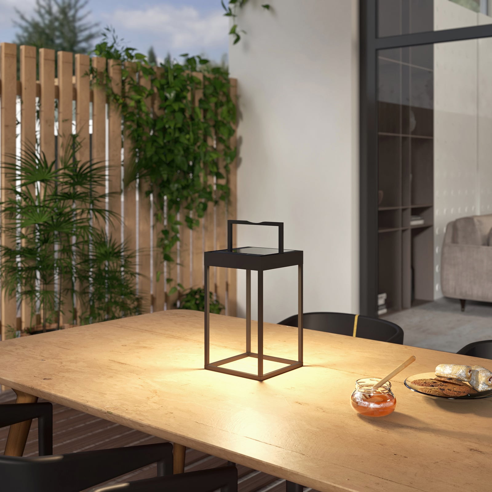 LED solcellelampe Lynzy svart aluminium 38 cm detalj av dimmer