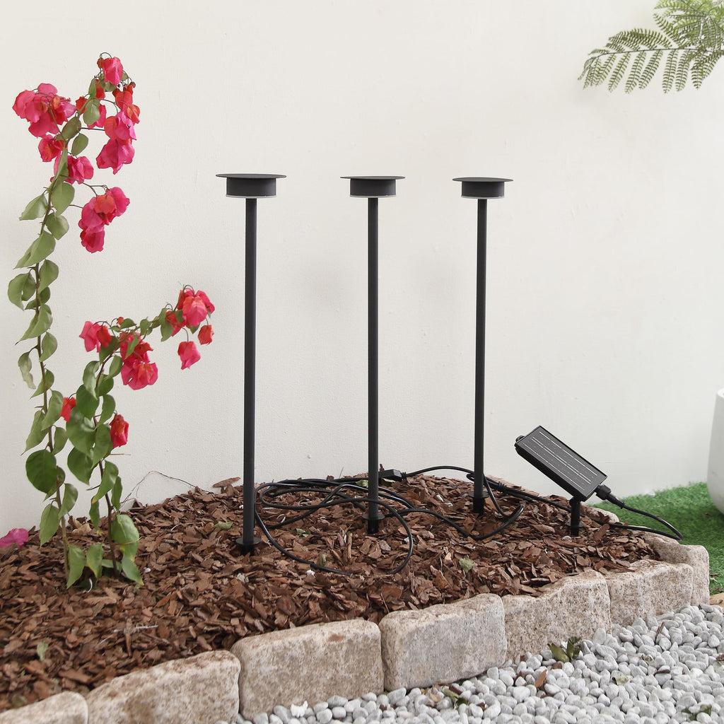 LED solcellelampe Lyris 3-er sett svart aluminium bakside