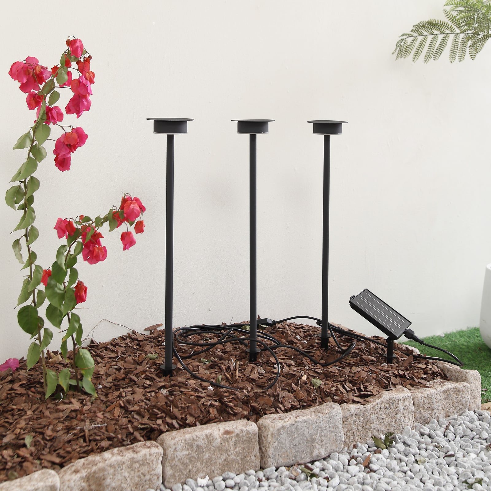 LED solcellelampe Lyris 3-er sett svart aluminium bakside