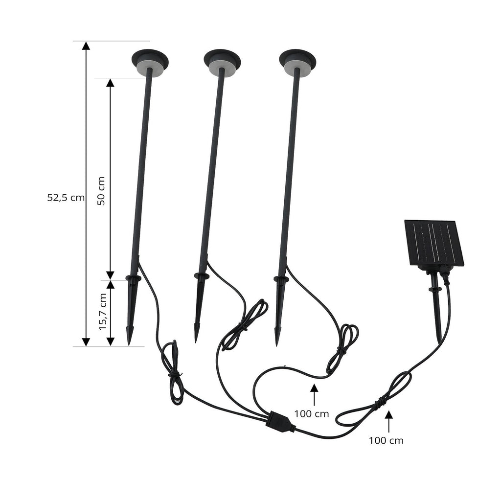 LED solcellelampe Lyris 3-er sett svart aluminium montert i hage