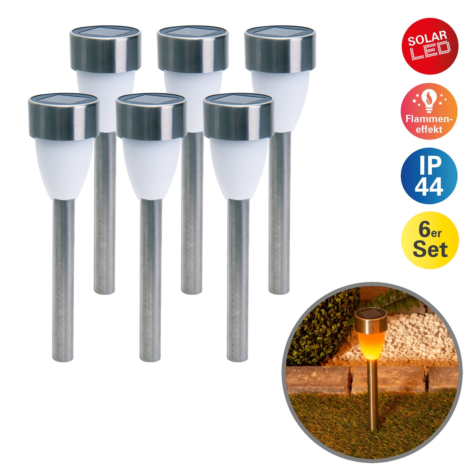 LED solcellelampe med flammeeffekt 6-pakning IP44 Näve med lys