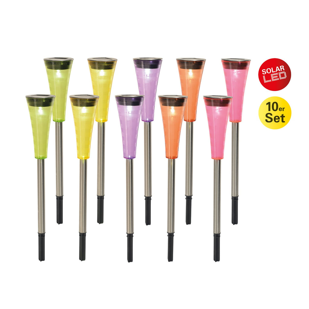 LED solcellelampe med spyd 10-pakning flerfarget IP44 - Näve forfra