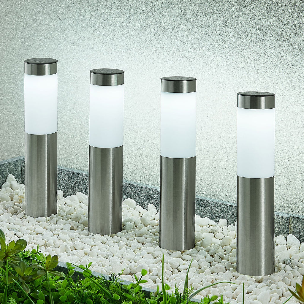 LED solcellelampe med spyd 4-pk rustfritt stål 31 cm IP44 - Lindby forfra