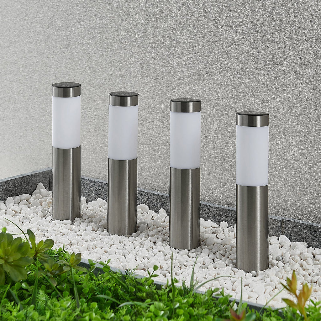 LED solcellelampe med spyd 4-pk rustfritt stål 31 cm IP44 - Lindby bakside