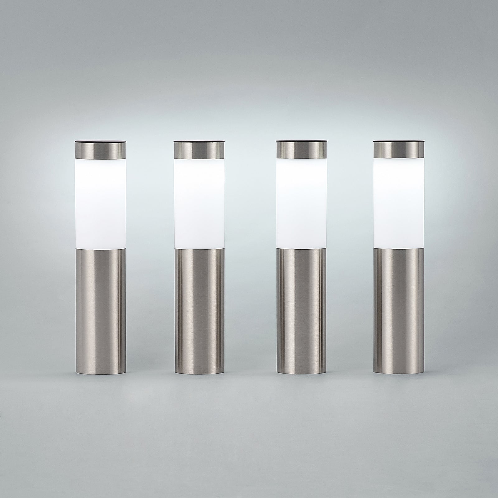 LED solcellelampe med spyd 4-pk rustfritt stål 31 cm IP44 - Lindby nærbilde av LED-lys