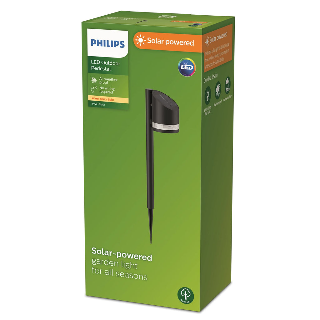 Detalj av LED solcellelampe med spyd Fyve svart IP44 Philips