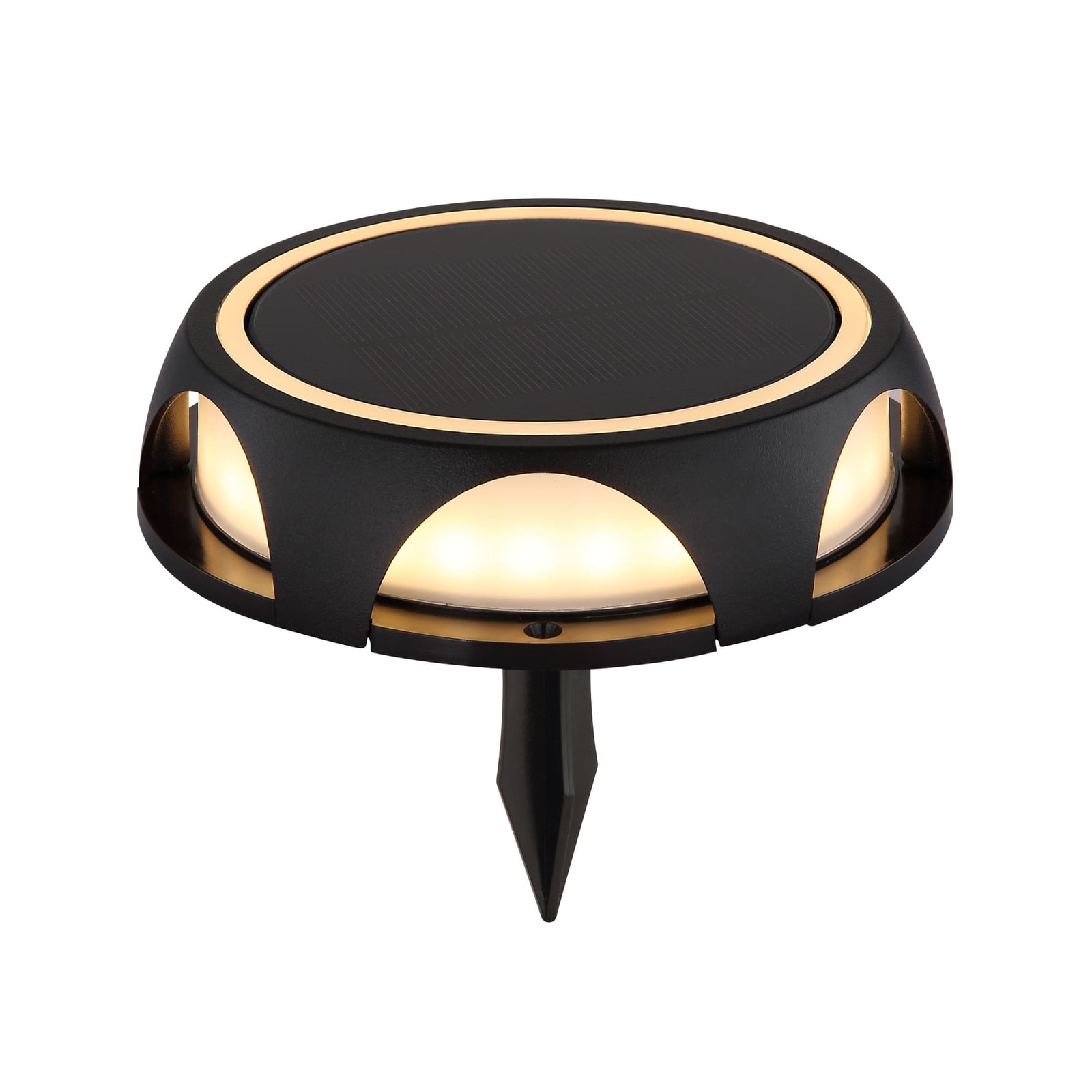 LED solcellelampe med spyd og veggfeste svart Ø14 cm IP65 Globo forfra
