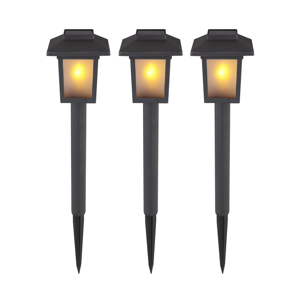 LED solcellelampe med spyd svart 3-pack IP44 Globo forfra