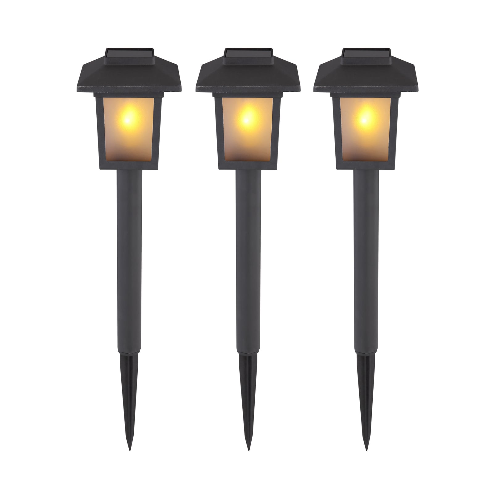 LED solcellelampe med spyd svart 3-pack IP44 Globo forfra