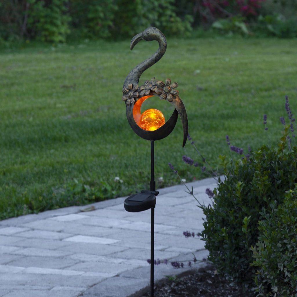 LED solcellelampe Melilla Bird flamingoform IP44 forfra
