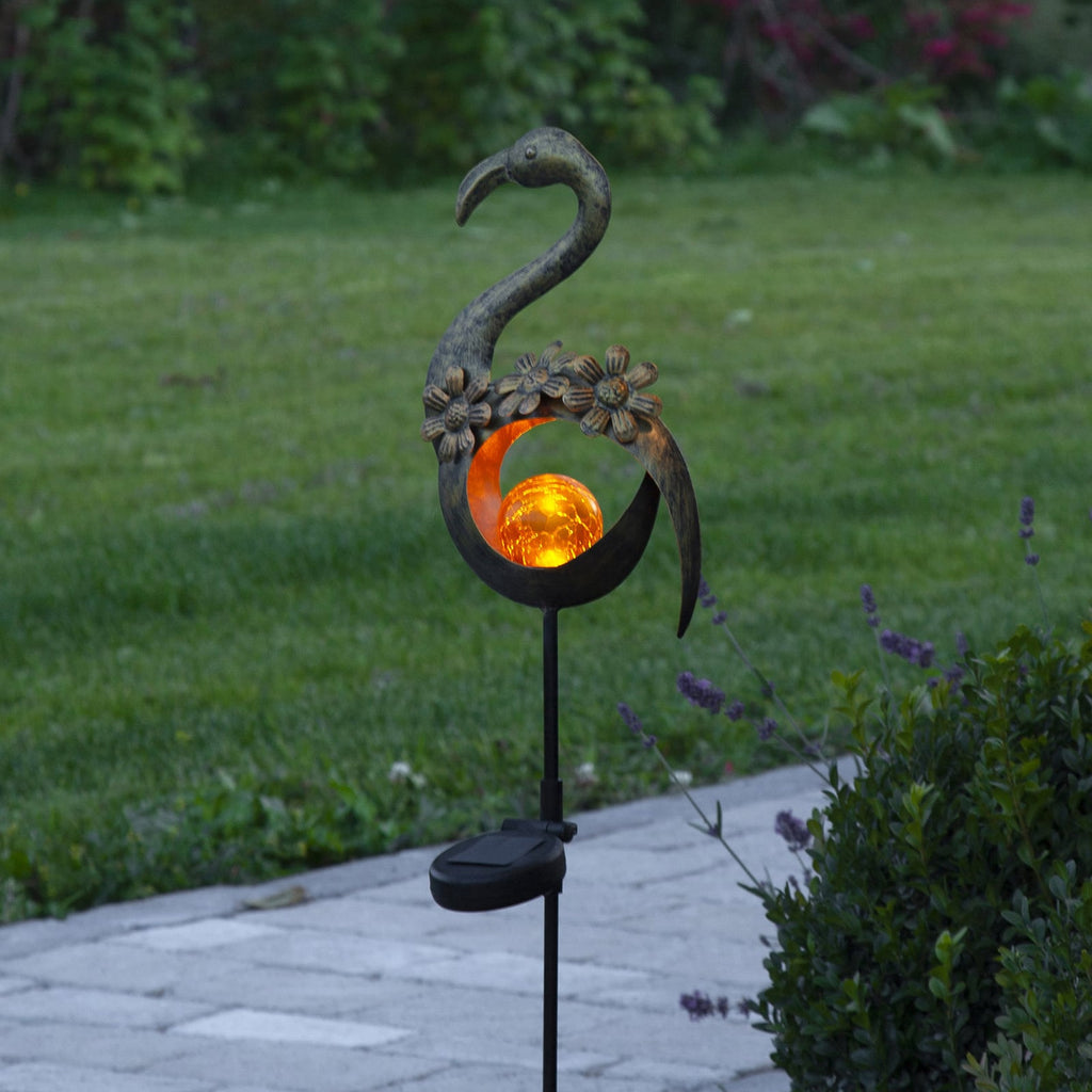 LED solcellelampe Melilla Bird flamingoform IP44 bakside