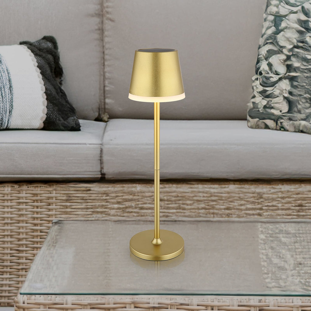 LED solcellelampe metall gullfarget høyde 41 cm IP44 forfra
