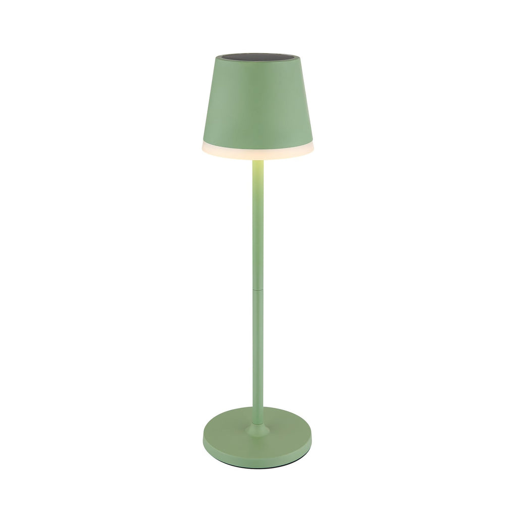 Detalj av LED solcellelampe metall lysegrønn høyde 41 cm
