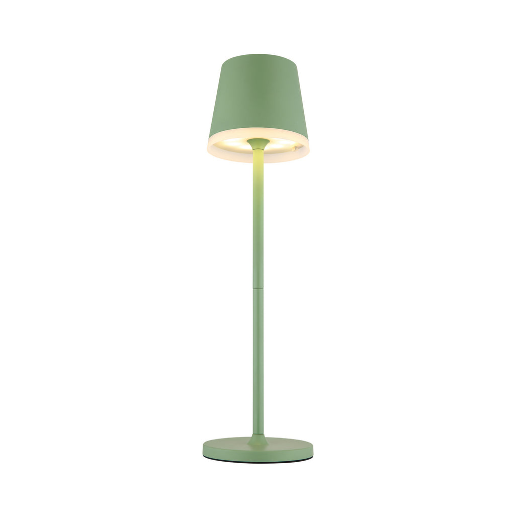 Nærbilde av LED solcellelampe metall lysegrønn høyde 41 cm