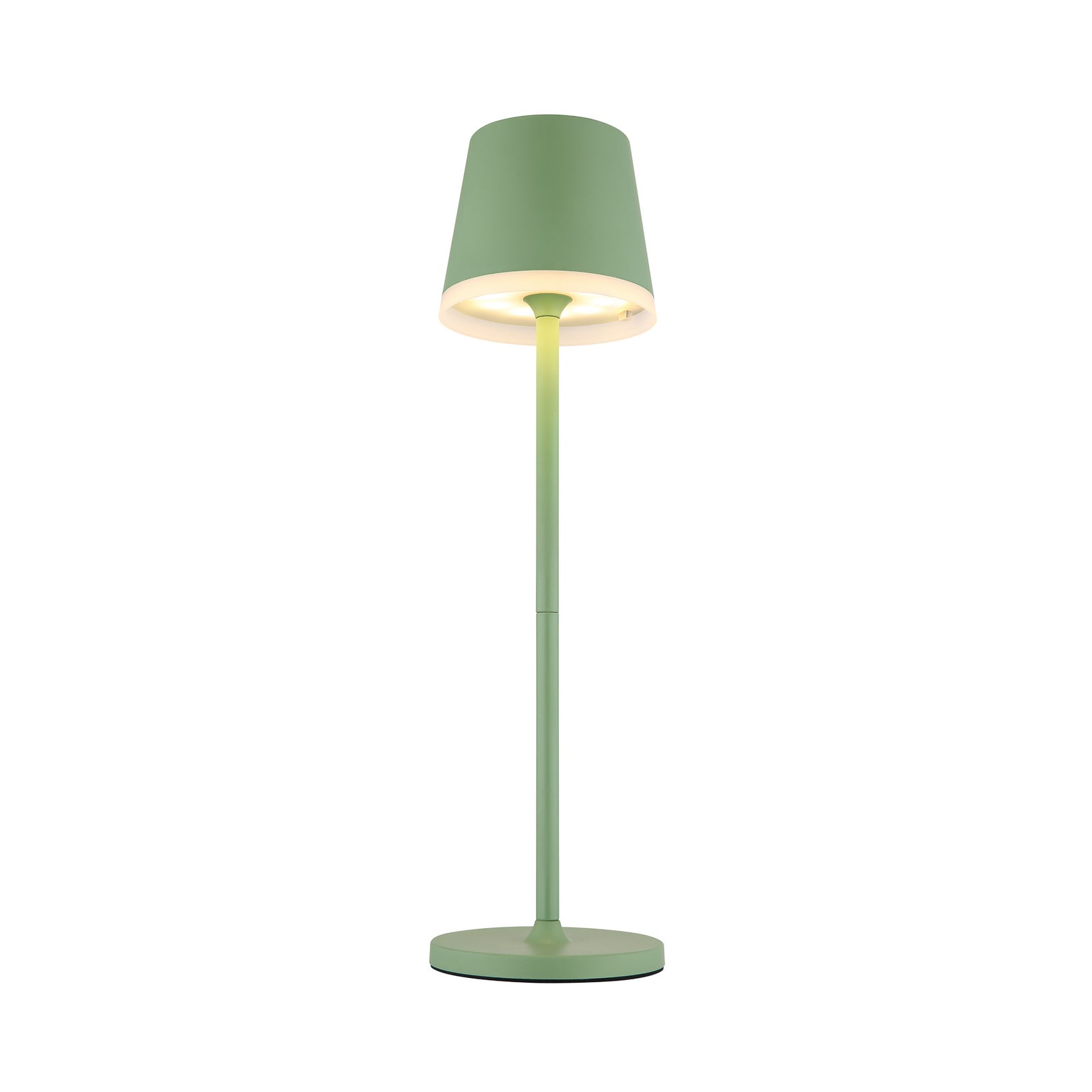 Nærbilde av LED solcellelampe metall lysegrønn høyde 41 cm