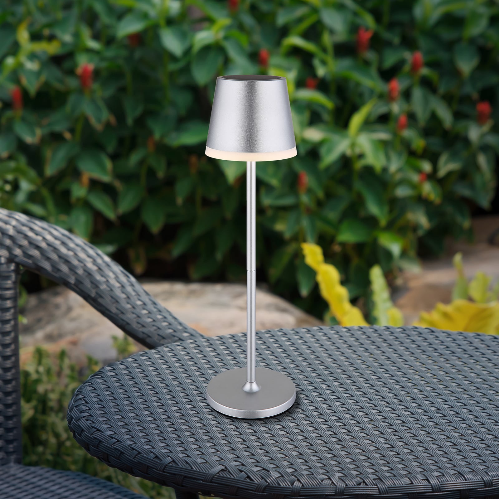 LED solcellelampe metall sølvfarget Ø11 cm H41 cm IP44 - Globo forfra