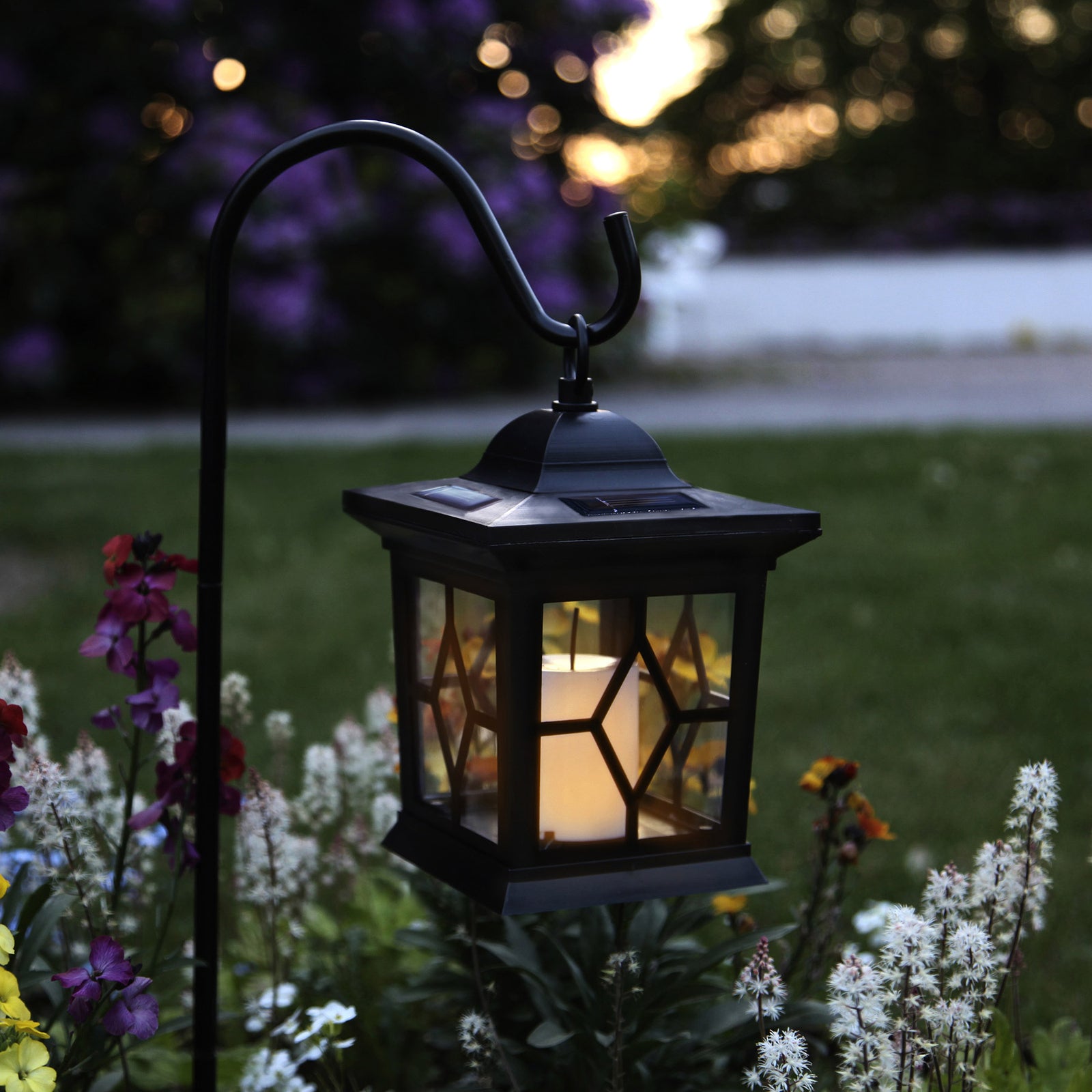 LED solcellelampe Milan 3-i-1 lanterne svart IP44 montert utendørs