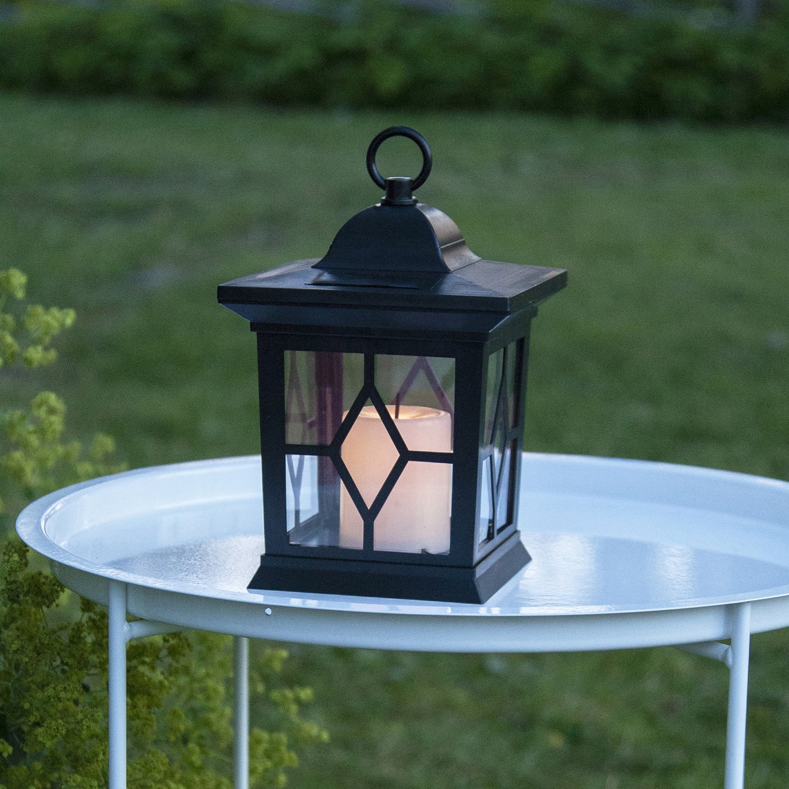 LED solcellelampe Milan 3-i-1 lanterne svart IP44 nærbilde lys