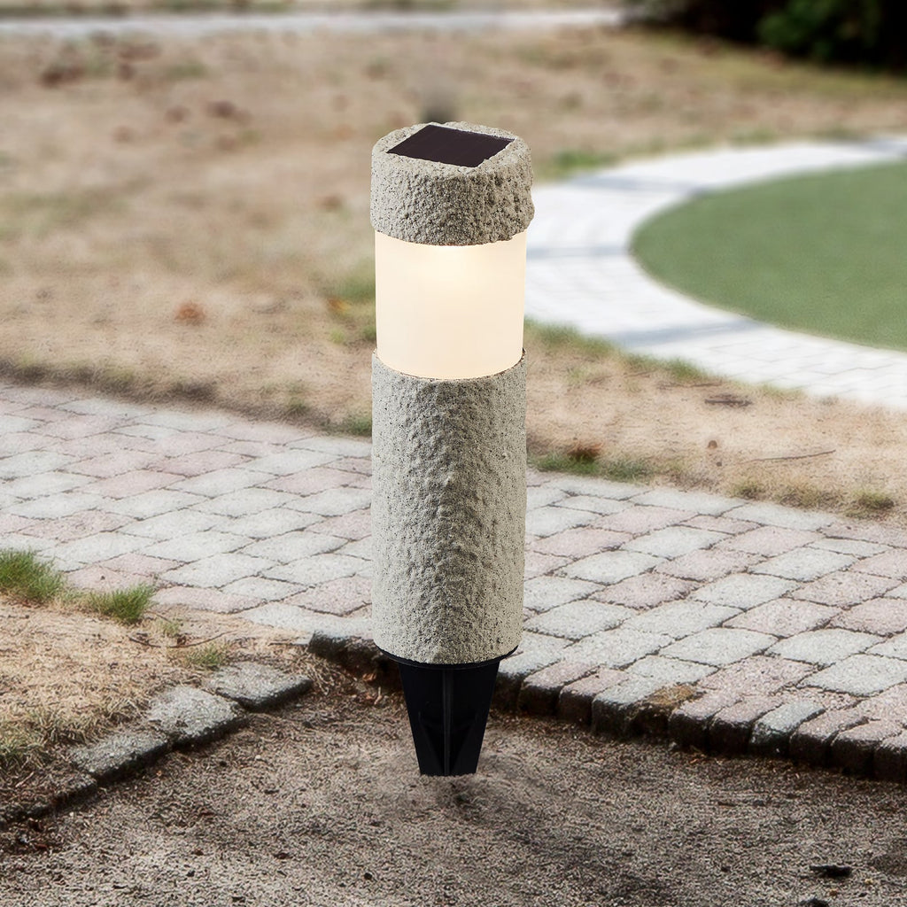 LED solcellelampe Mino med spyd steinoptikk grå sett forfra