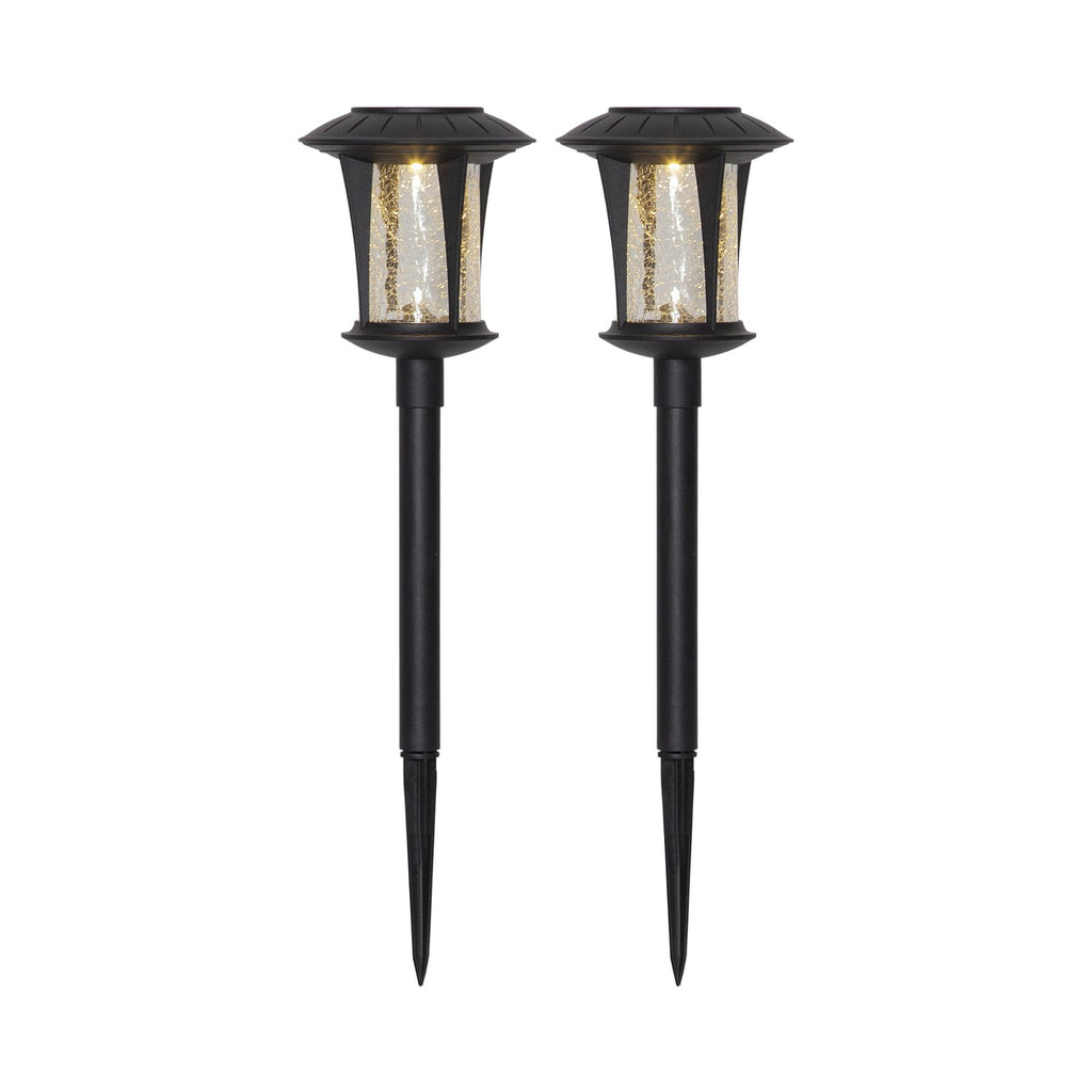 LED solcellelampe Monaco med spyd 2-pack glass IP44 bakside