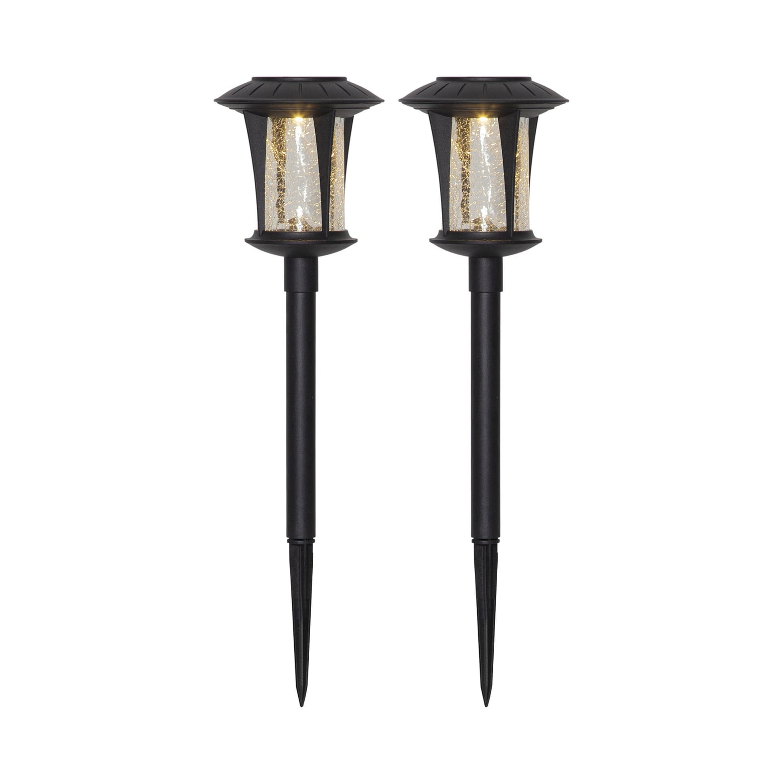 LED solcellelampe Monaco med spyd 2-pack glass IP44 bakside