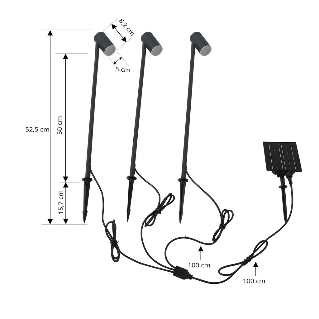 LED solcellelampe Myric 3-er sett svart aluminium montert i hage