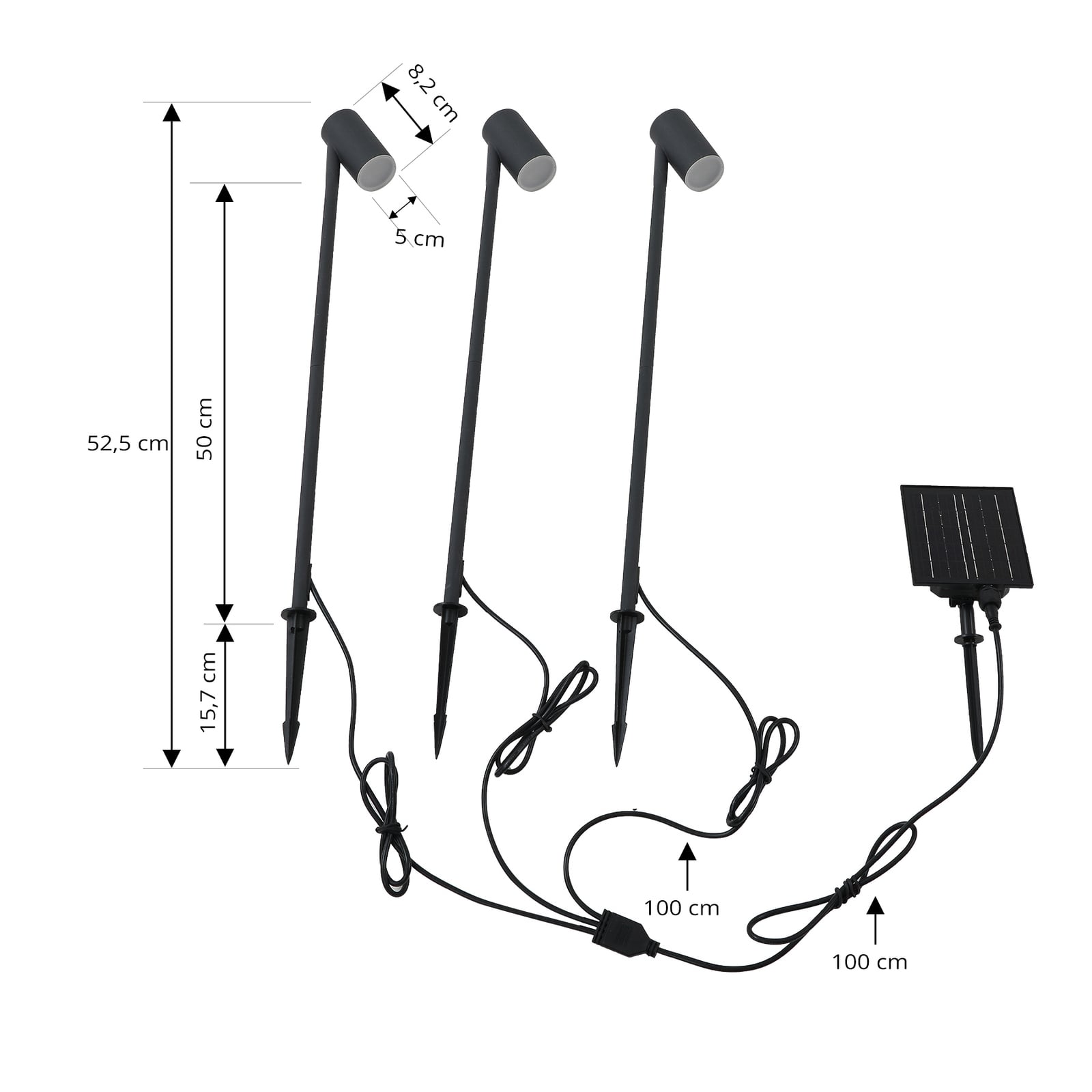 LED solcellelampe Myric 3-er sett svart aluminium montert i hage