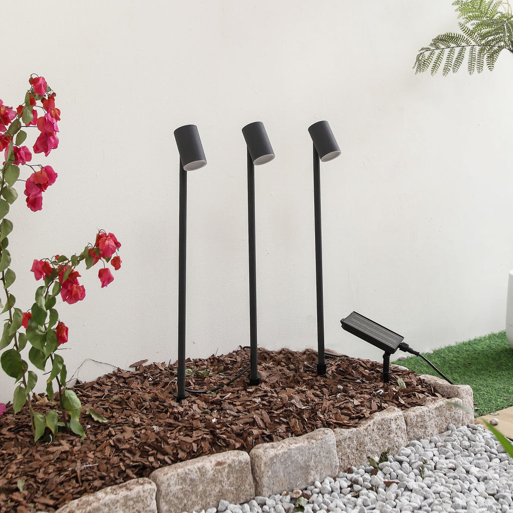 LED solcellelampe Myric 3-er sett svart aluminium sett bakside