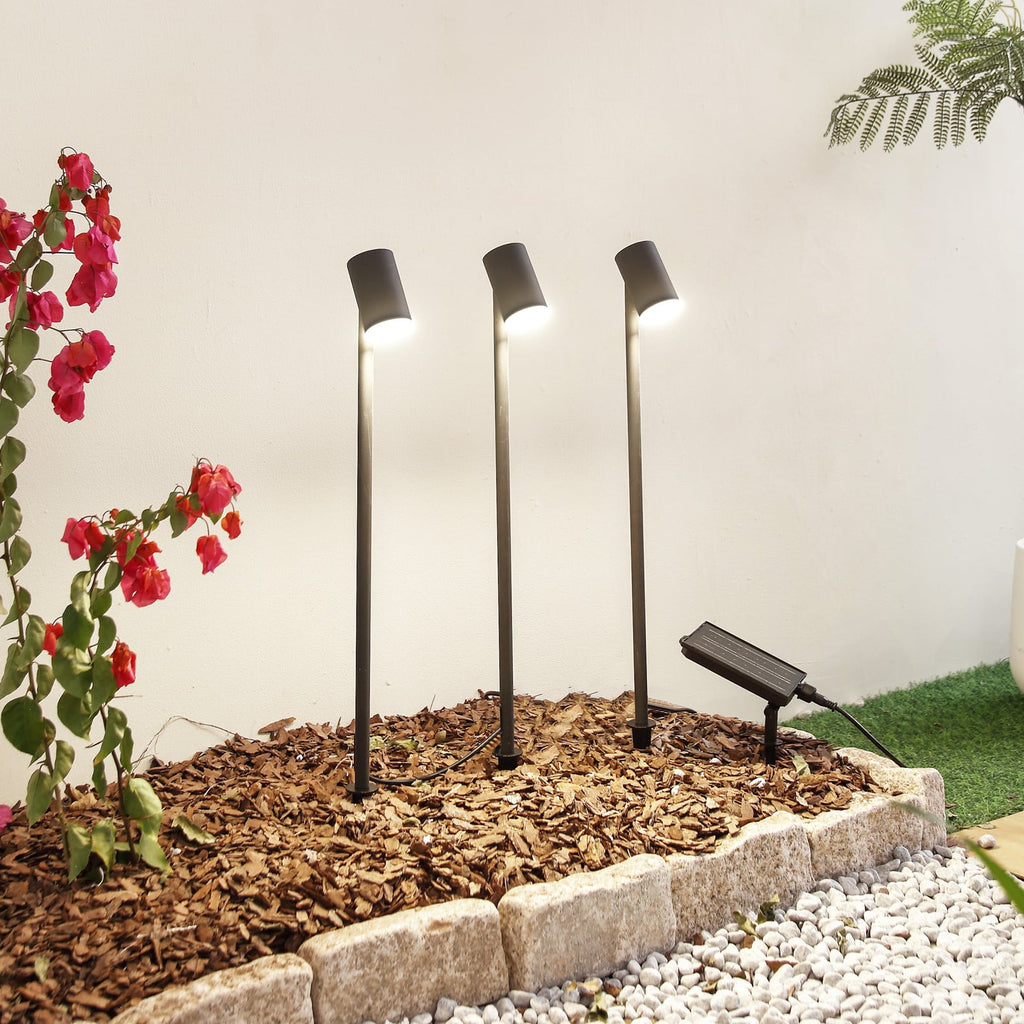 LED solcellelampe Myric 3-er sett svart aluminium sett forfra