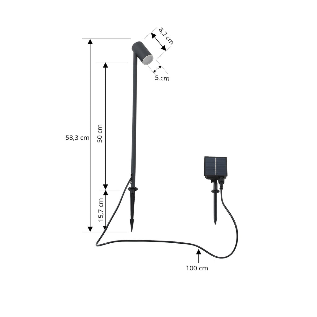 LED solcellelampe Myric svart aluminium IP65 detalj av jordspyd