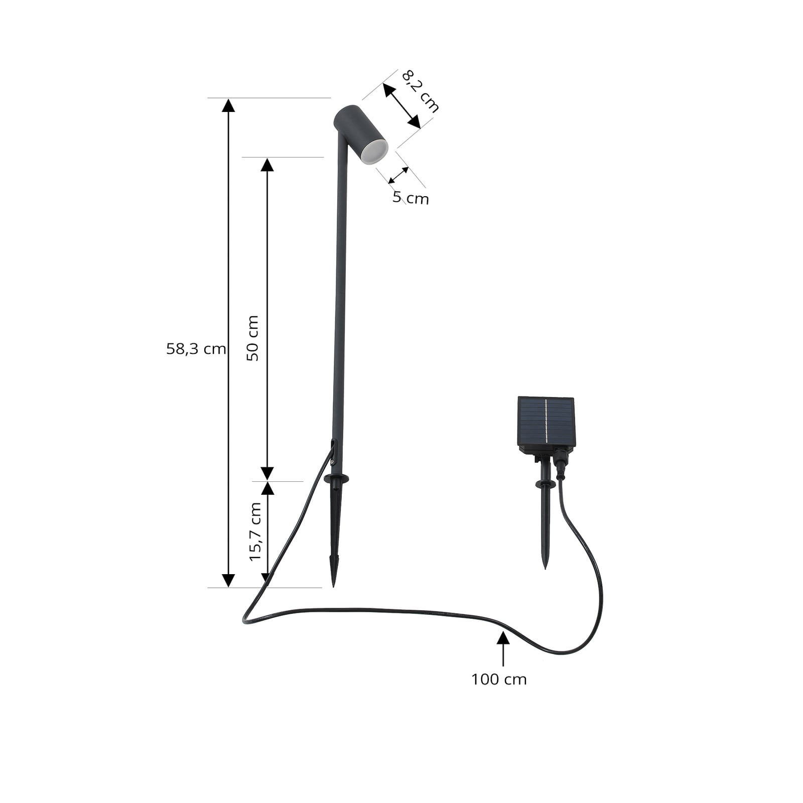 LED solcellelampe Myric svart aluminium IP65 detalj av jordspyd