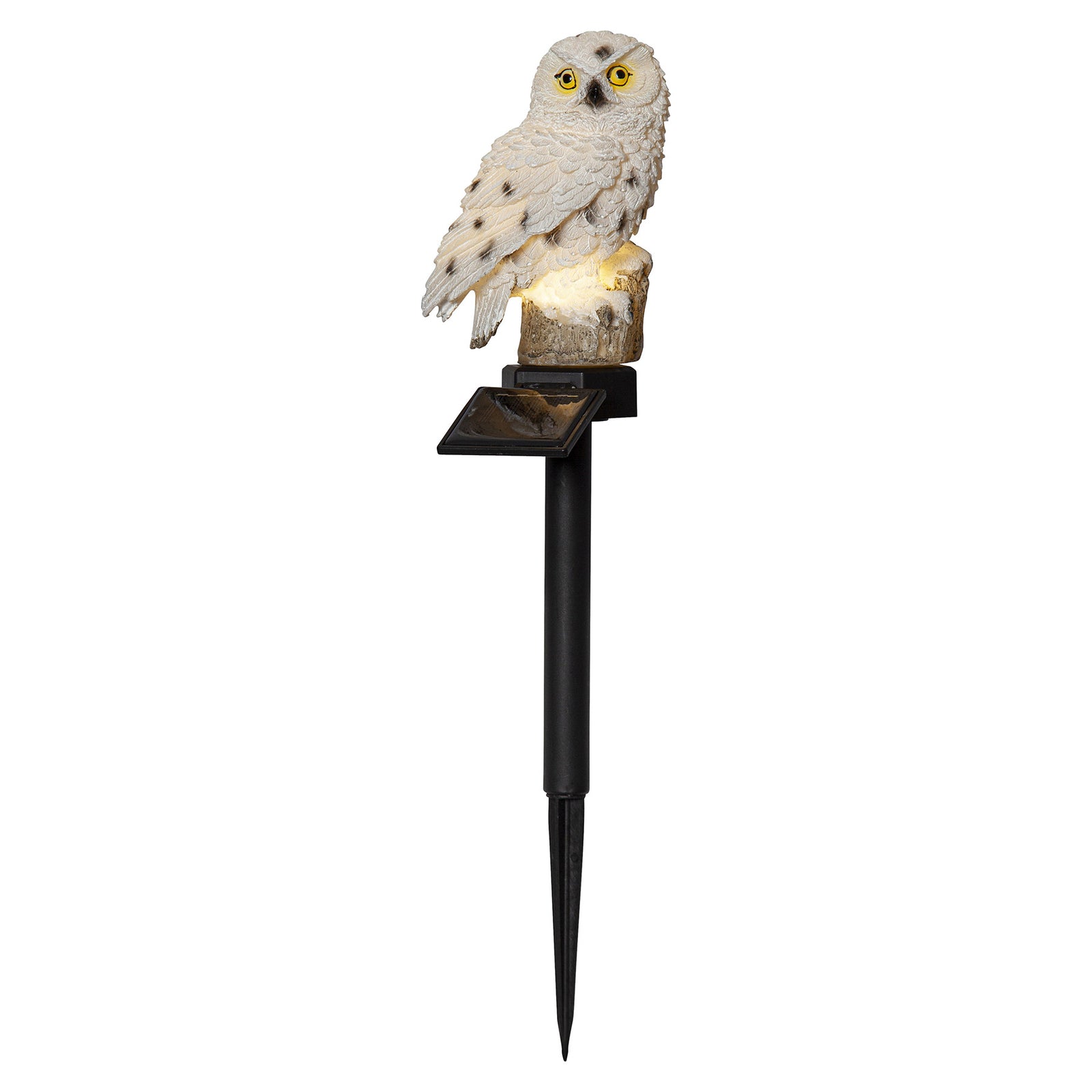 Nærbilde av jordspyd på LED solcellelampe Owl
