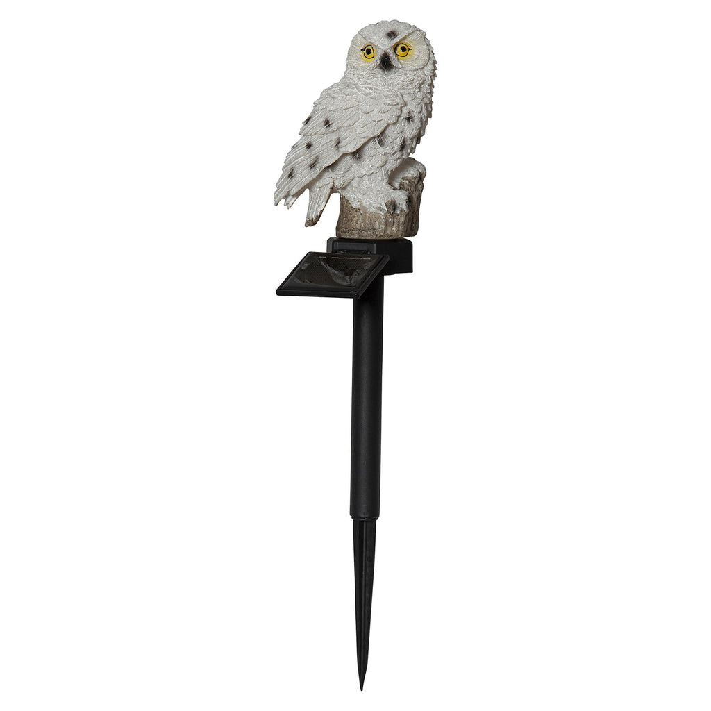 LED solcellelampe Owl med jordspyd sett fra siden