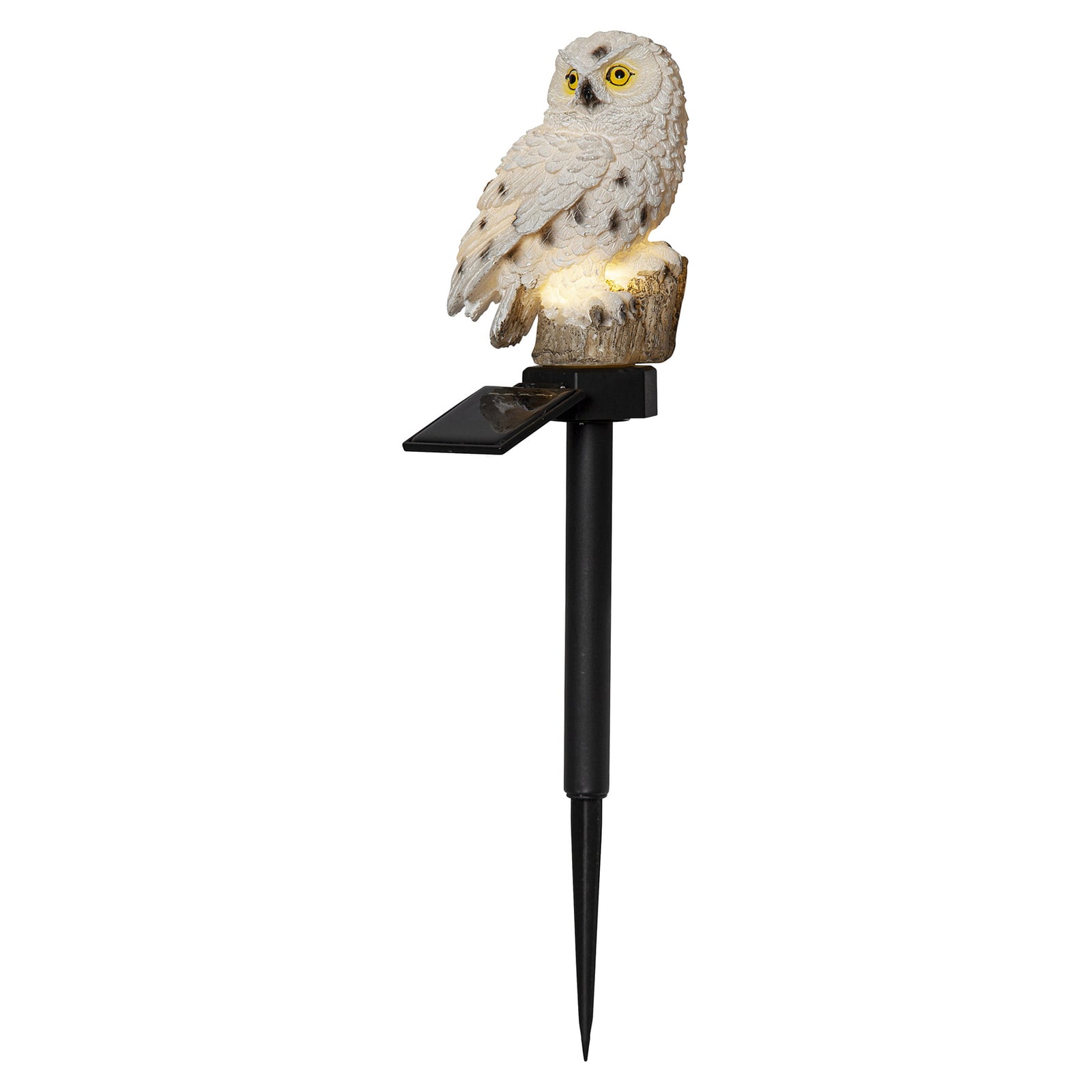 LED solcellelampe Owl med jordspyd i mørket