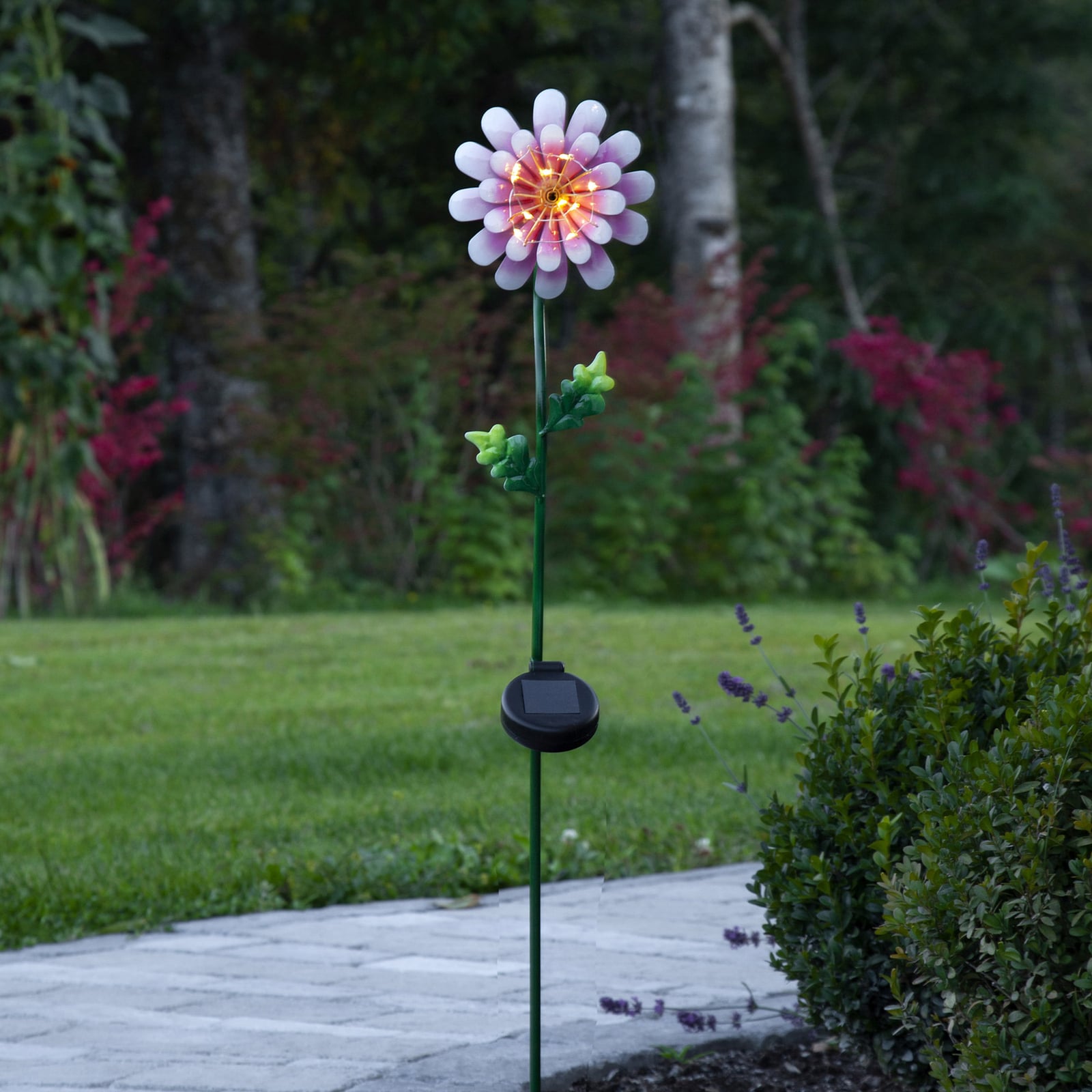 LED solcellelampe Pink Daisy blomsterform IP44 forfra