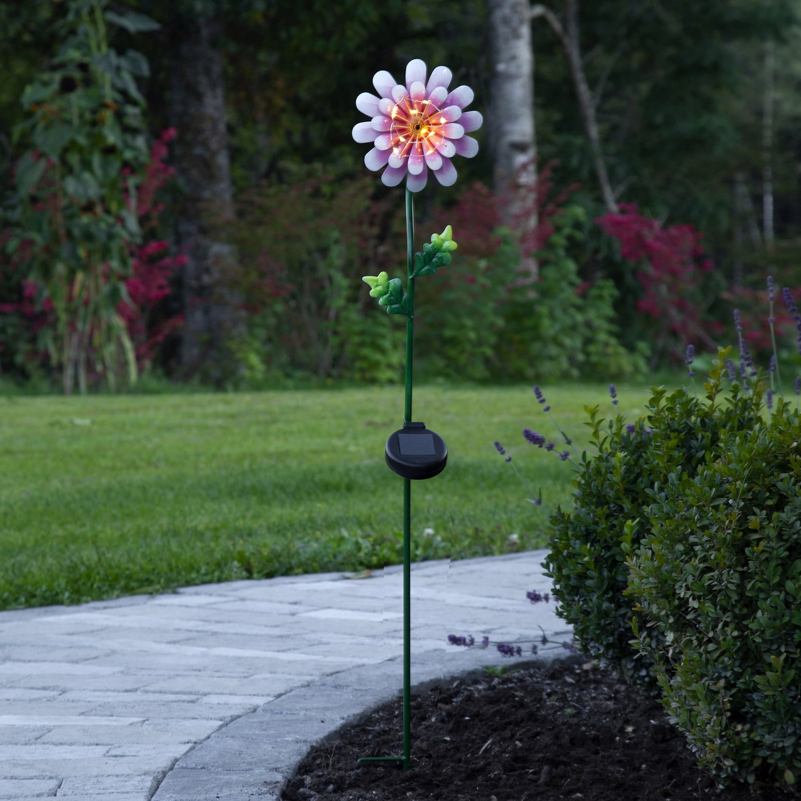 LED solcellelampe Pink Daisy blomsterform IP44 bakside