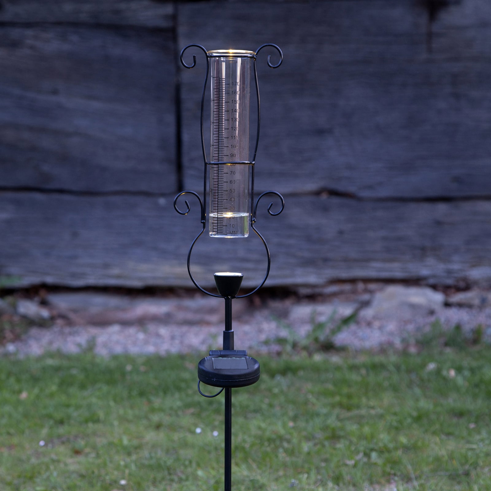 Montert LED solcellelampe Pluvio med regnmåler 65 cm IP44 i hage