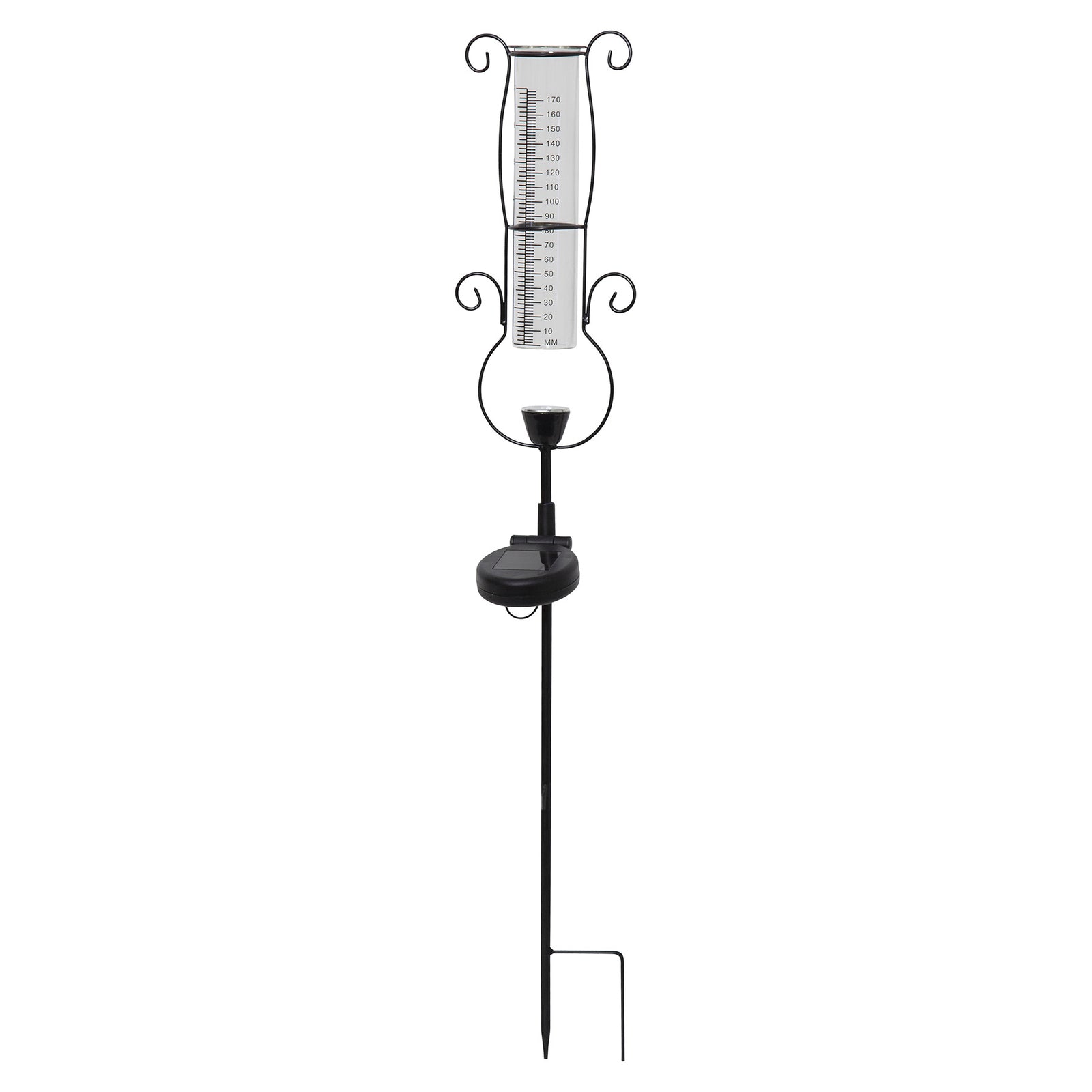 LED solcellelampe Pluvio med regnmåler 65 cm IP44 metall og glass