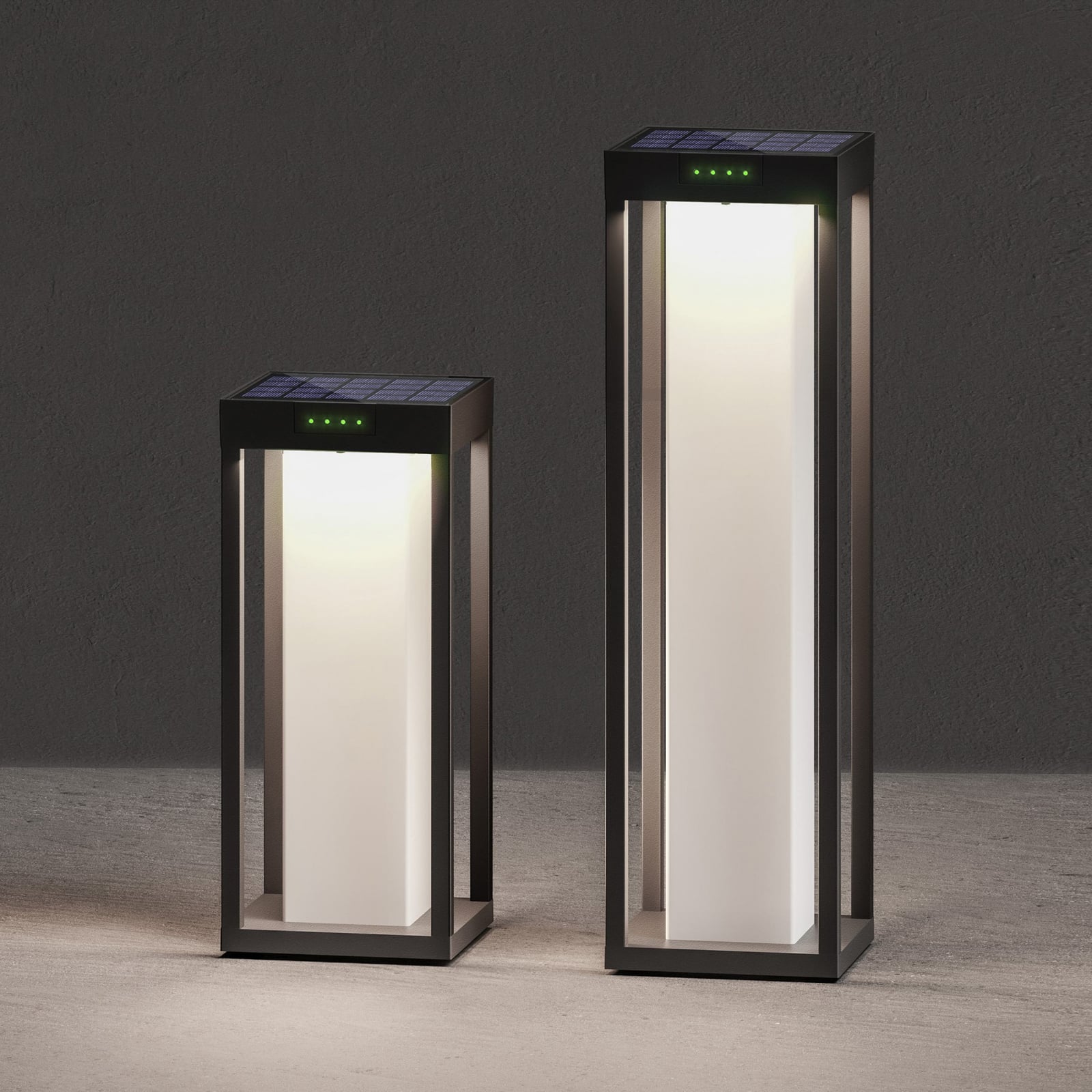 LED solcellelampe RADIA MAXI MOON antrasitt bakside med solcellepanel