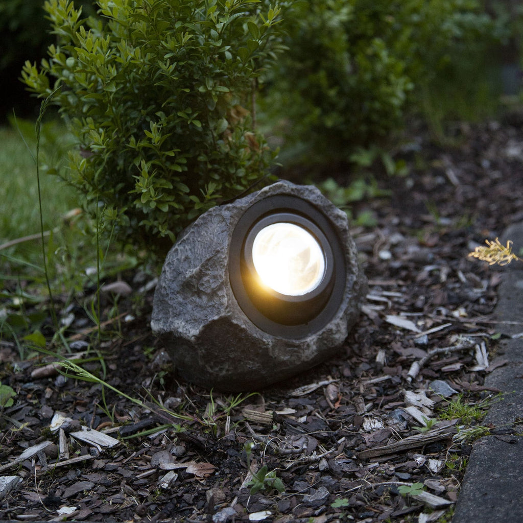 LED solcellelampe Rocky steinform justerbar grå IP44 forfra