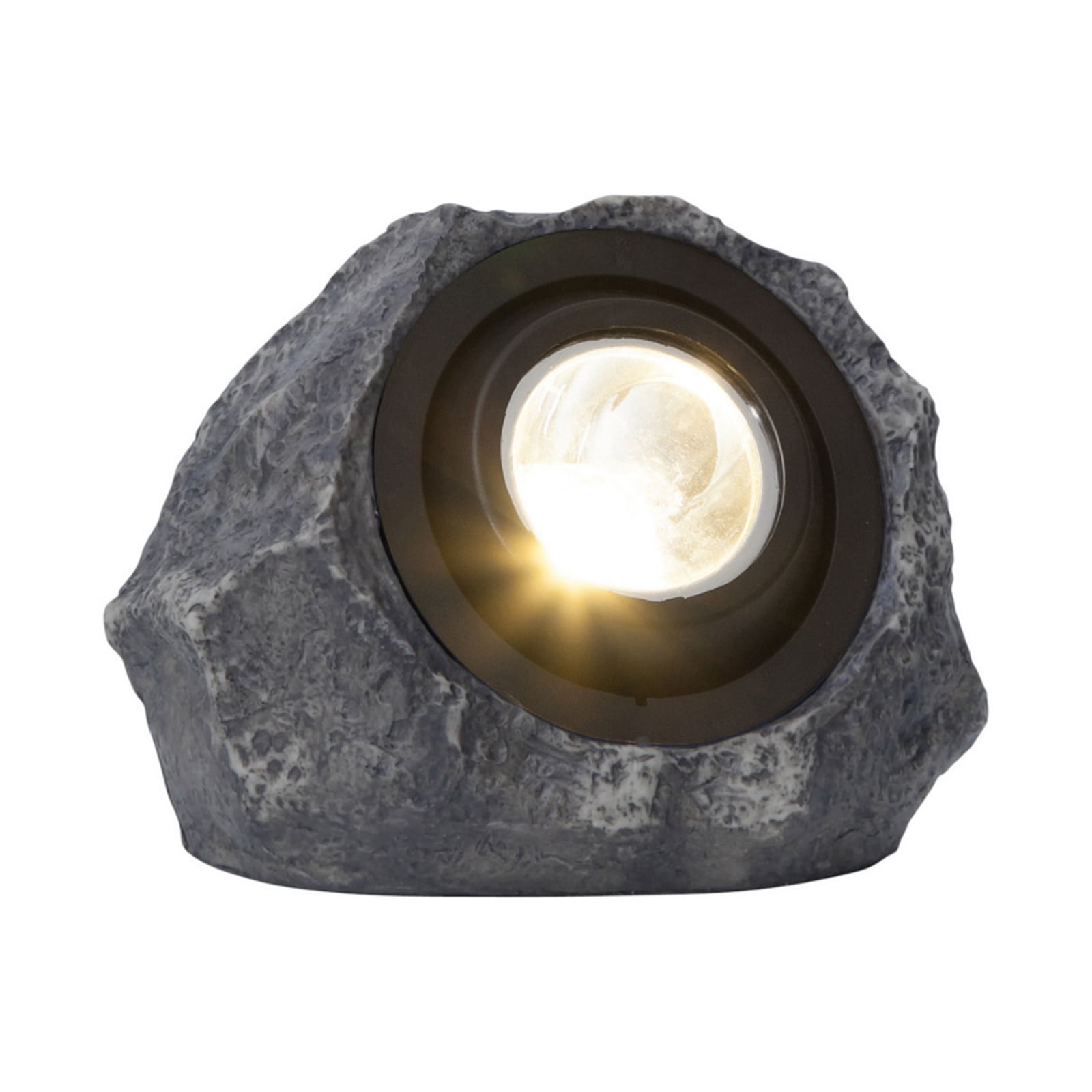 LED solcellelampe Rocky steinform justerbar grå IP44 bakside