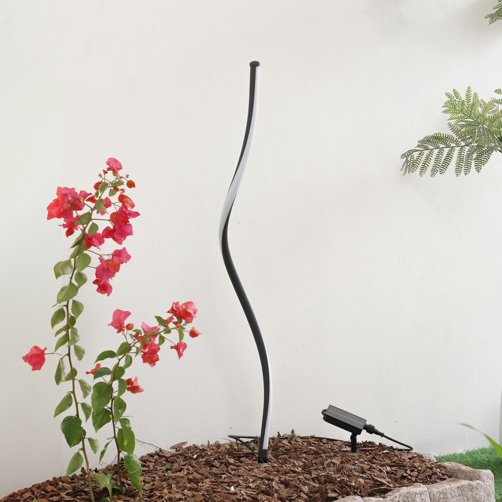 LED solcellelampe Sabriel kurvet svart aluminium IP65 bakside