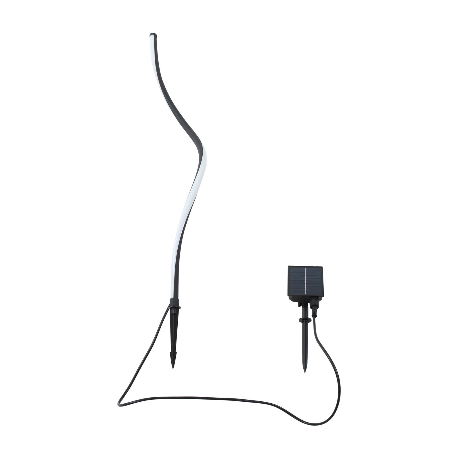 Detaljbilde av LED solcellelampe Sabriel kurvet svart aluminium IP65