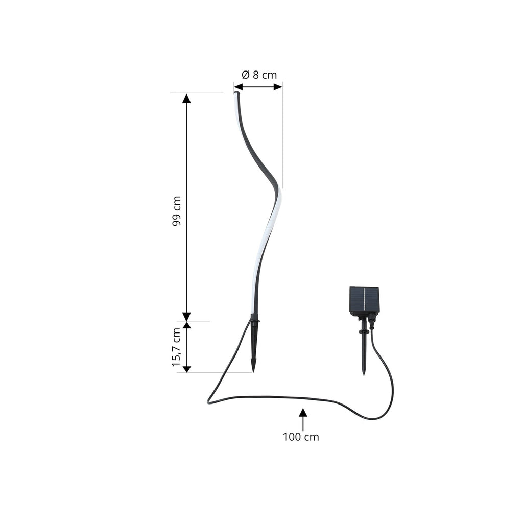 LED solcellelampe Sabriel kurvet svart aluminium IP65 montert i hage