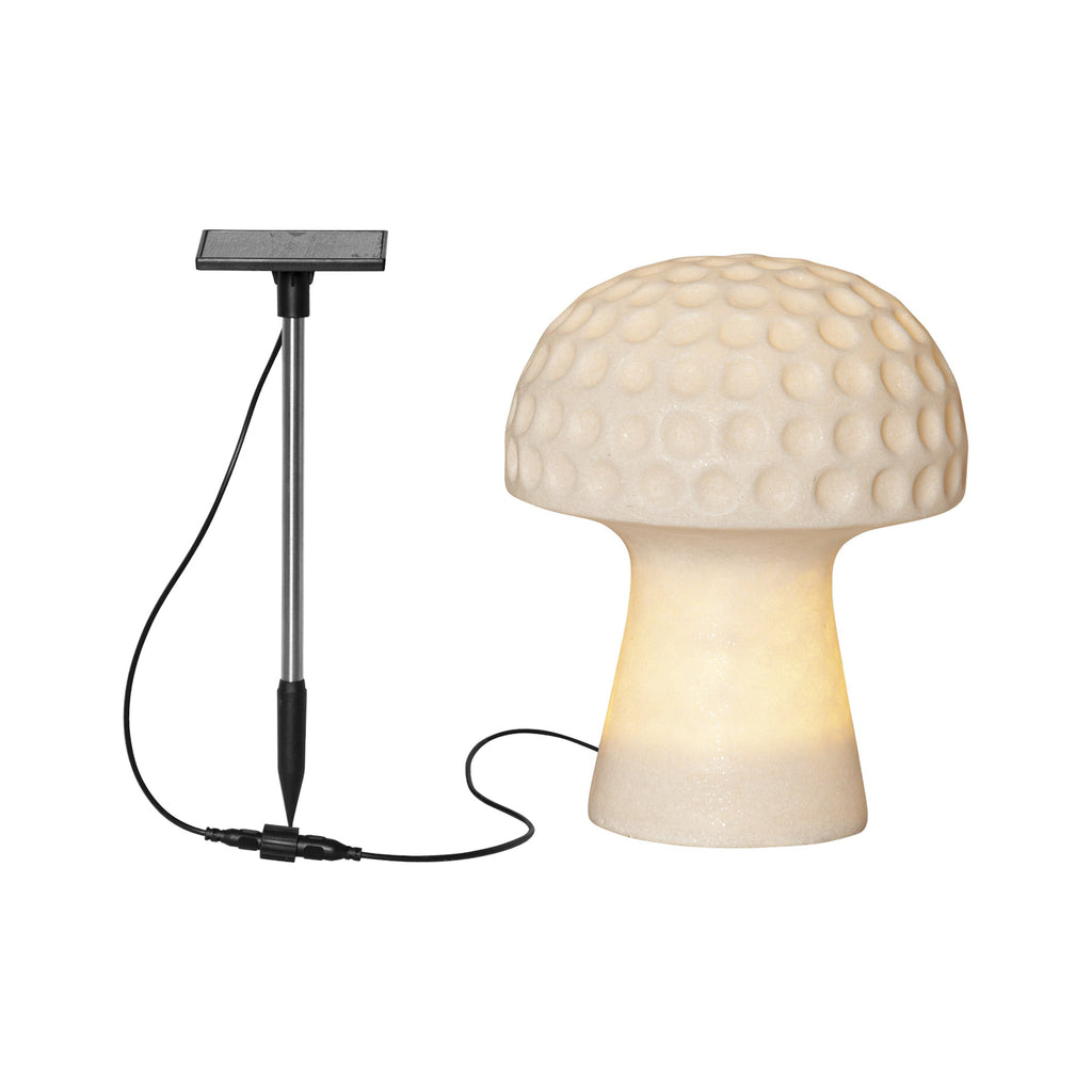 LED solcellelampe Sandy soppform hvit Ø19 cm IP44 montert i hage